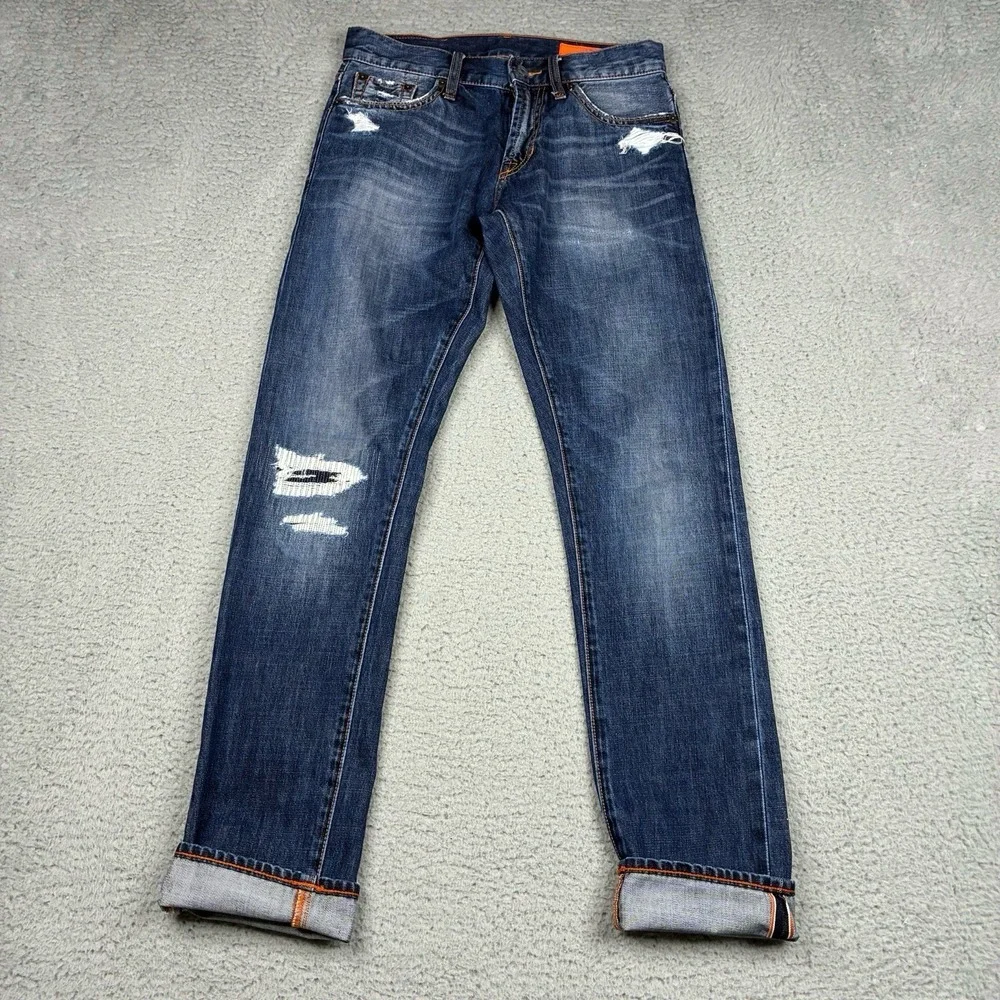 Jean Shop Denim Jeans Men's 28 (29x31) Blue Mick Selvedge Straight Distressed